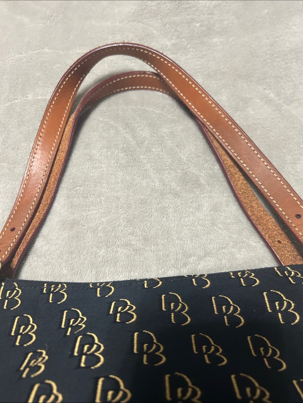 Dooney & Bourke Navy Logo Satchel with Tan Leather Trim - Picture 4 of 12